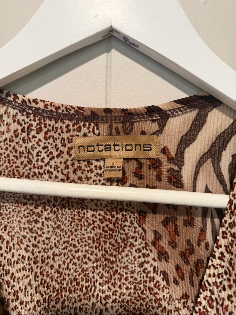 Notations Mixed Animal Print Wrap-Style Blouse in Brown and Cream - Picture 5 of 6
